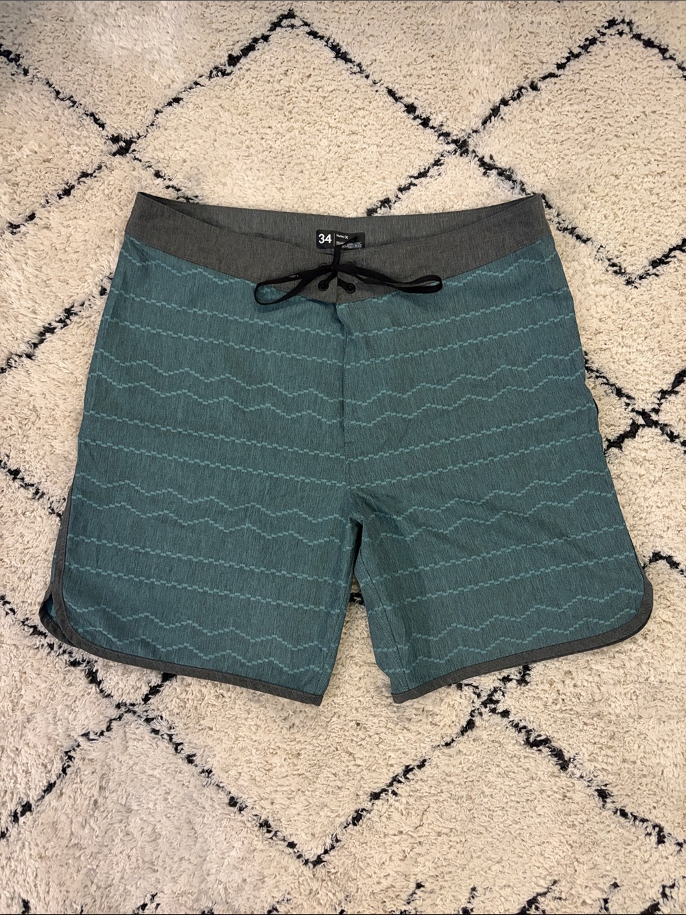 Hurley Teal Wave-Pattern Swim Board Shorts